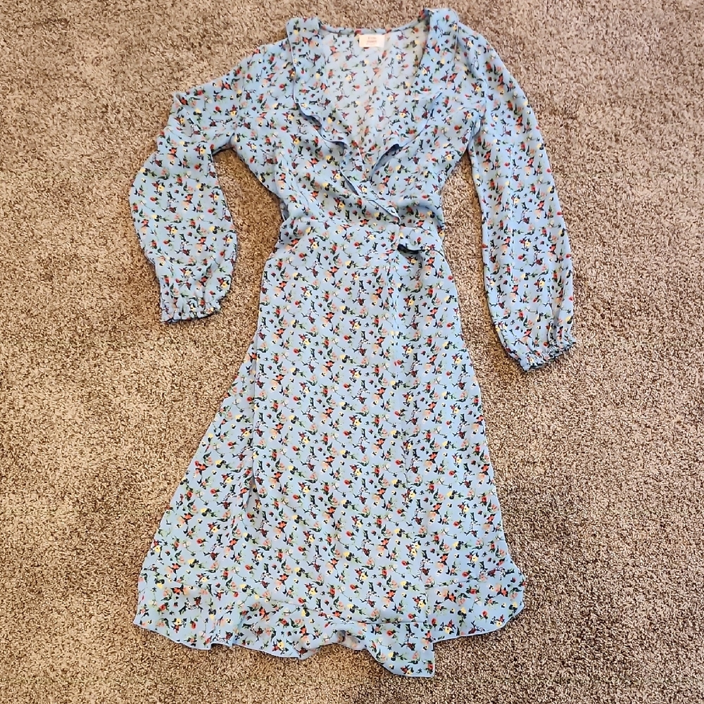 Little Moon Blue Floral Long Sleeve Dress